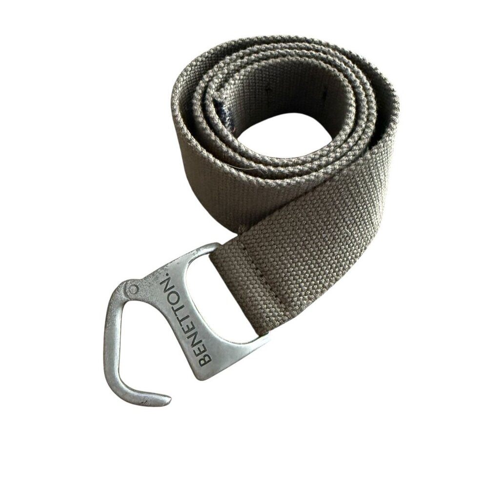 United Colors Of Benetton Olive Canvas Belt Metal Hook Buckle 39" Adjustable - Picture 9 of 13